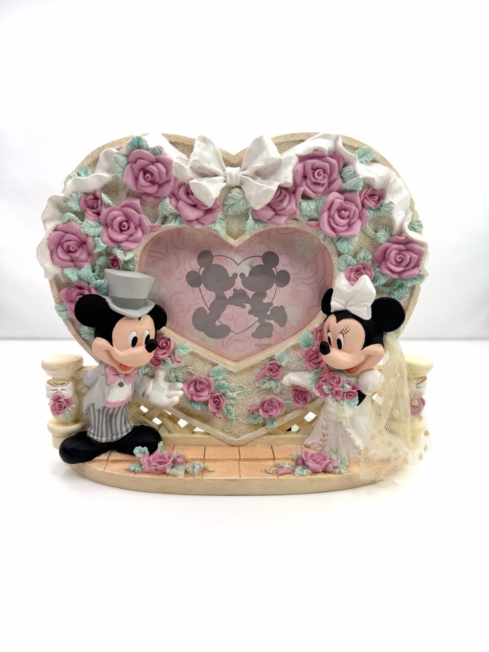 Disney Pink White Mickey Minnie Mouse Vintage 90s Wedding Heart Picture Frame